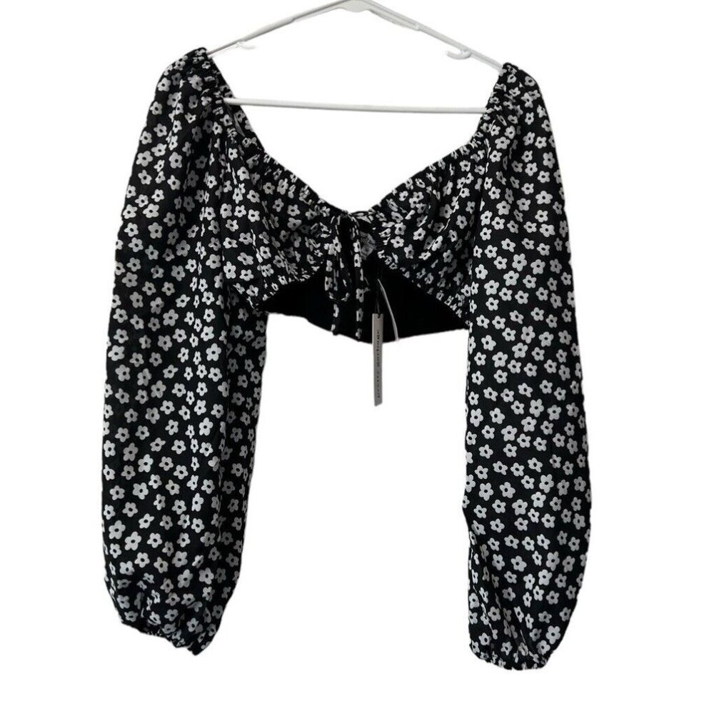 Pretty Garbage Women Floral Tied Crop Top Size Medium Boho Peasant Hippie Preppy